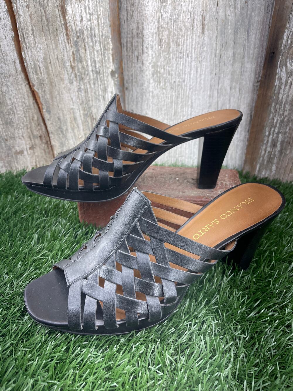 Franco Sarto Tally Woven Black Leather Slip-On Pumps Women's 9